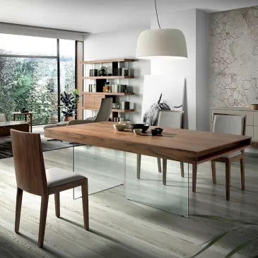 Angel Cerdà 1028 dining table in wood and tempered glass