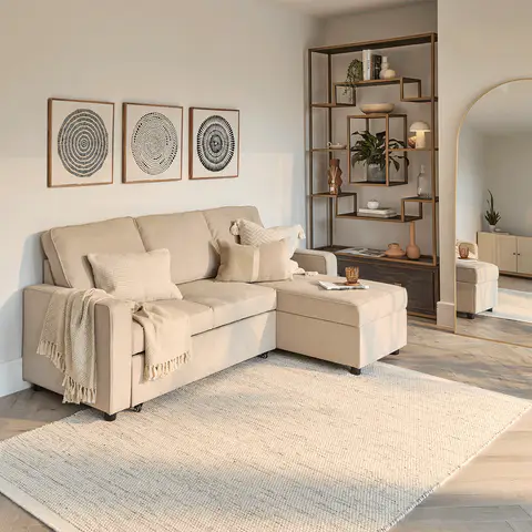 Hugo Corner Sofa Bed with Storage - Taupe