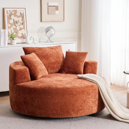 Oversized Swivel Chair - Chenille Barrel Armchair for Living Room, Orange