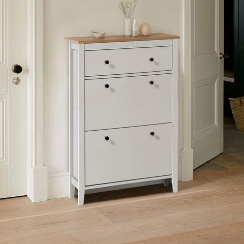 Sandhurst Shoe Cabinet - 3 Door - White & Oak Effect