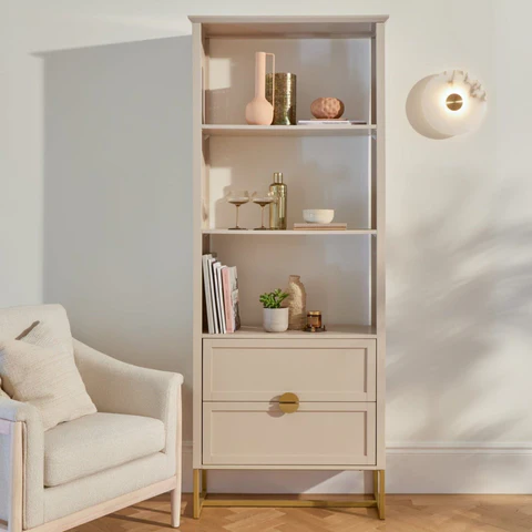 Ines Taupe and Gold Tall Bookcase
