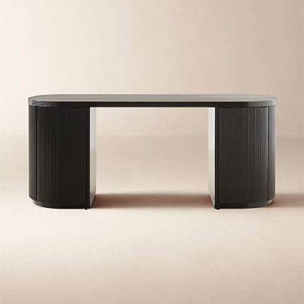 Reid 70" Oval Black Wood Storage Desk