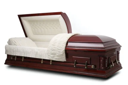 Funeral Casket "Roosevelt" Solid Wood with Ivory Velvet Interior