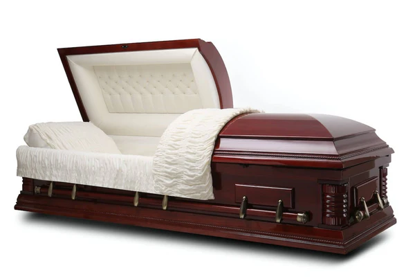 Funeral Casket "Roosevelt" Solid Wood with Ivory Velvet Interior